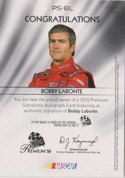 2010 Press Pass Premium - Signatures #PS-BL Bobby Labonte Back