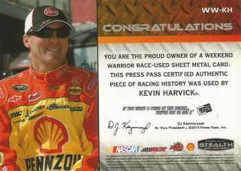 2010 Press Pass Stealth - Weekend Warriors Silver #WW-KH Kevin Harvick Back