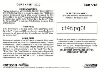 2010 Press Pass - Cup Chase #CCR 5 Joey Logano Back