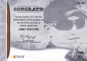 2011 Press Pass Fanfare - FanFare Autographs Bronze #FA-JB2 James Buescher Back