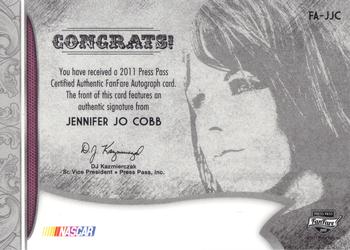 2011 Press Pass Fanfare - FanFare Autographs Bronze #FA-JJC Jennifer Jo Cobb Back