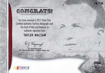 2011 Press Pass Fanfare - FanFare Autographs Bronze #FA-TM Tayler Malsam Back