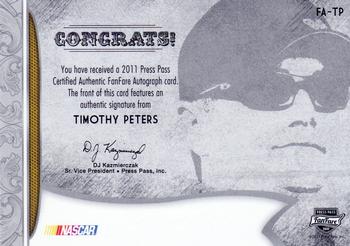 2011 Press Pass Fanfare - FanFare Autographs Bronze #FA-TP Timothy Peters Back