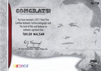 2011 Press Pass Fanfare - FanFare Autographs Gold #FA-TM Tayler Malsam Back