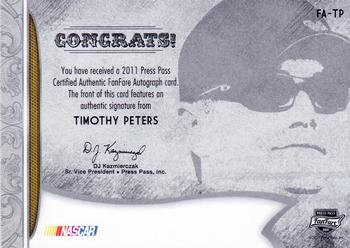 2011 Press Pass Fanfare - FanFare Autographs Gold #FA-TP Timothy Peters Back