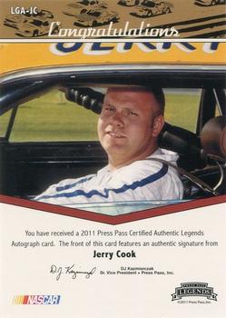 2011 Press Pass Legends - Autographs Silver #LGA-JC Jerry Cook Back