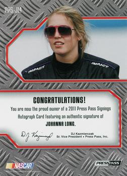 2011 Press Pass - Signings Brushed Metal #PPS-JL4 Johanna Long Back