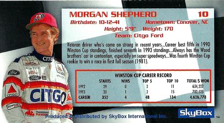 1994 SkyBox #10 Morgan Shepherd's Car Back