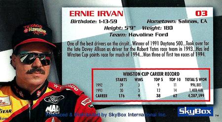1994 SkyBox #03 Ernie Irvan's Car Back