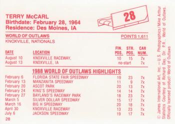 1988 World of Outlaws #28 Terry McCarl Back