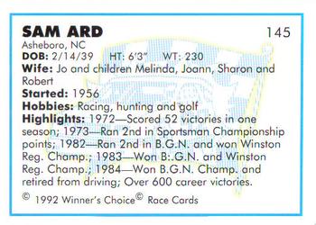 1992 Winner's Choice Busch #145 Sam Ard Back