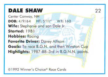 1992 Winner's Choice Busch #22 Dale Shaw Back