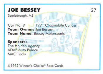 1992 Winner's Choice Busch #27 Joe Bessey's Car Back