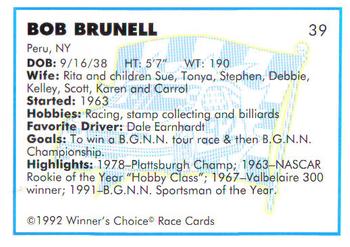 1992 Winner's Choice Busch #39 Bob Brunell Back