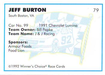 1992 Winner's Choice Busch #79 Jeff Burton's Car Back