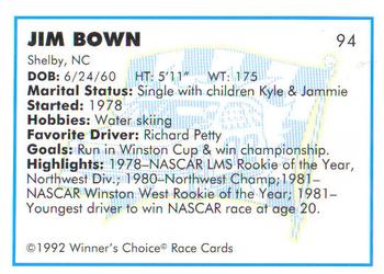 1992 Winner's Choice Busch #94 Jim Bown Back