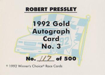 1992 Winner's Choice Busch - Autographs #3 Robert Pressley Back