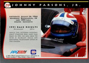 1992 All World Indy #29 Johnny Parsons Jr. Back