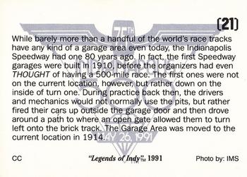 1991 Collegiate Collection Legends of Indy #21 Pre-500 Garage Area Back