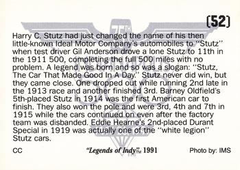 1991 Collegiate Collection Legends of Indy #52 The Stutz Team Back
