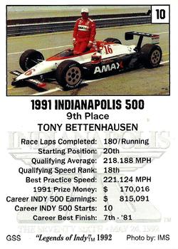 1992 Collegiate Collection Legends of Indy #10 Tony Bettenhausen Back