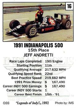 1992 Collegiate Collection Legends of Indy #16 Jeff Andretti Back