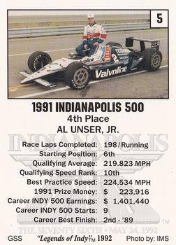 1992 Collegiate Collection Legends of Indy #5 Al Unser Jr. Back