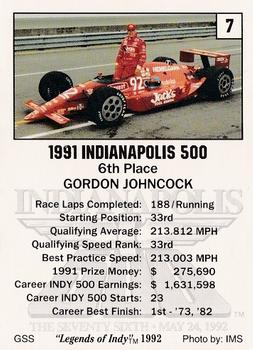 1992 Collegiate Collection Legends of Indy #7 Gordon Johncock Back