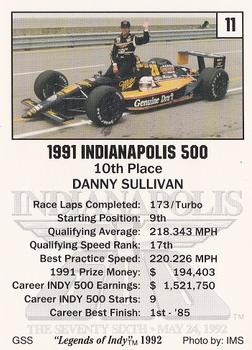 1992 Collegiate Collection Legends of Indy #11 Danny Sullivan Back
