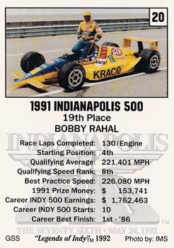 1992 Collegiate Collection Legends of Indy #20 Bobby Rahal Back