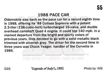 1992 Collegiate Collection Legends of Indy #55 1988 Pace Car Back