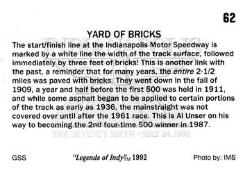 1992 Collegiate Collection Legends of Indy #62 Yard Of Bricks Back