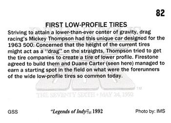 1992 Collegiate Collection Legends of Indy #82 First Low-Profile Tires Back