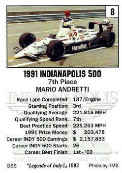1992 Collegiate Collection Legends of Indy #8 Mario Andretti Back