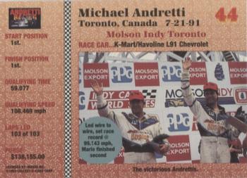 1992 Collect-a-Card Andretti Family Racing #44 1991 Toronto Back