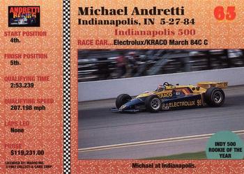 1992 Collect-a-Card Andretti Family Racing #63 1984 Indianapolis Back