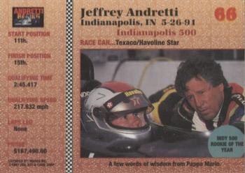 1992 Collect-a-Card Andretti Family Racing #66 1991 Indianapolis Back