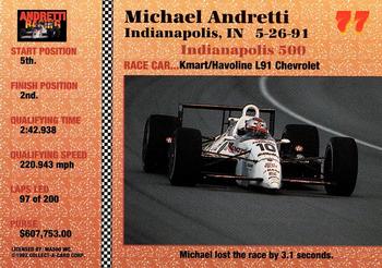 1992 Collect-a-Card Andretti Family Racing #77 1991 Indianapolis Back