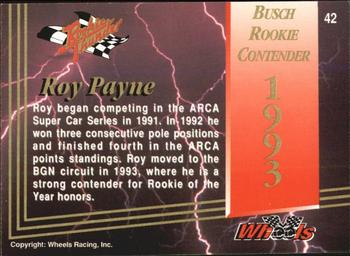 1993 Wheels Rookie Thunder #42 Roy Payne Back