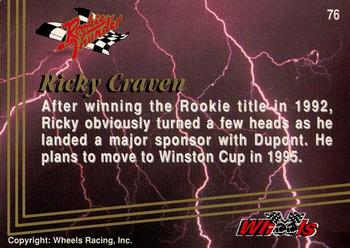 1993 Wheels Rookie Thunder #76 Ricky Craven Back