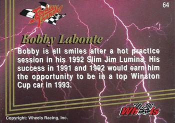 1993 Wheels Rookie Thunder #64 Bobby Labonte Back