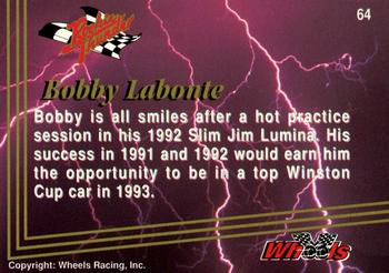 1993 Wheels Rookie Thunder - Platinum #64 Bobby Labonte Back