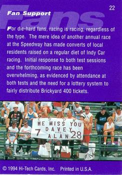 1994 Hi-Tech Brickyard 400 #22 Fan Support Back