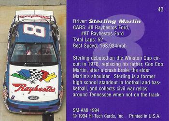 1994 Hi-Tech Brickyard 400 #42 Sterling Marlin Back