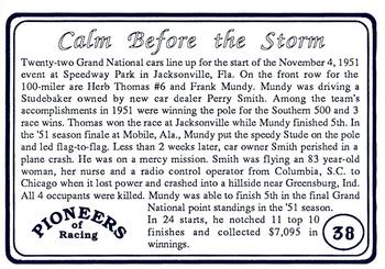 1991 Galfield Press Pioneers of Racing #38 Herb Thomas / Frank Mundy Back