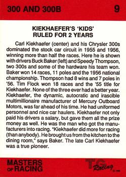 1989-90 TG Racing Masters of Racing #9 Buck Baker / Speedy Thompson / Carl Kiekhaefer Back