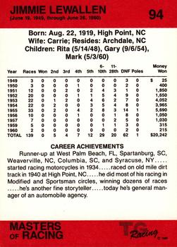 1989-90 TG Racing Masters of Racing #94 Jimmie Lewallen Back