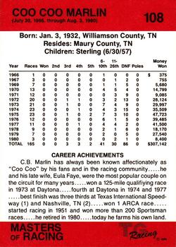 1989-90 TG Racing Masters of Racing #108 Coo Coo Marlin Back
