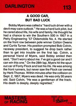 1989-90 TG Racing Masters of Racing #113 Bobby Myers Back