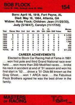 1989-90 TG Racing Masters of Racing #154 Bob Flock Back